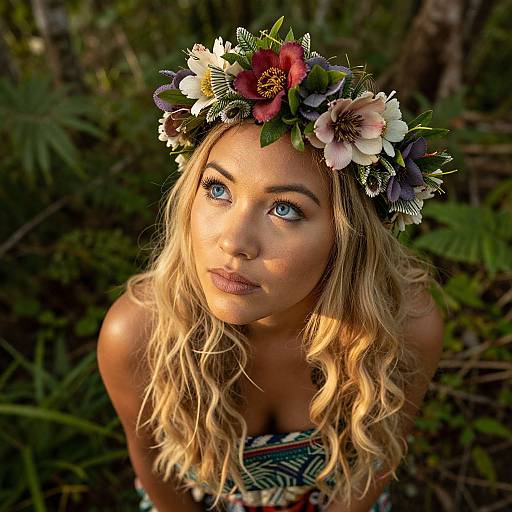 Blonde Woman Wearing Floral Crown in Nature
