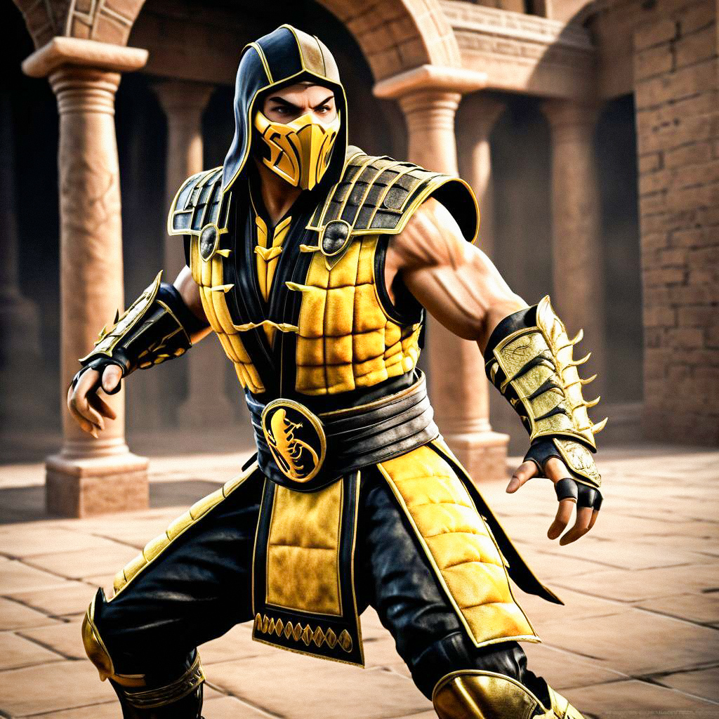 Man in Vibrant Scorpion Costume - Mortal Kombat Inspired