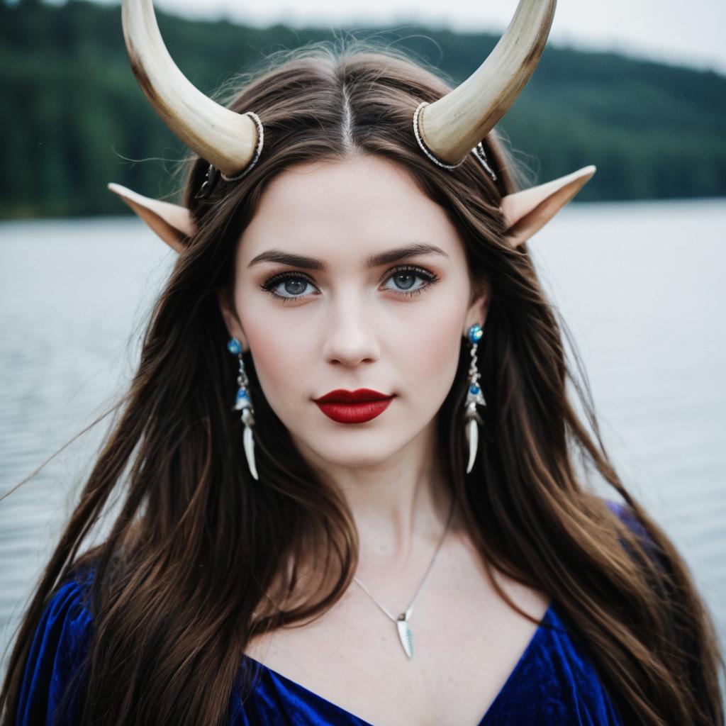 Young Woman in Elf Costume by Lake