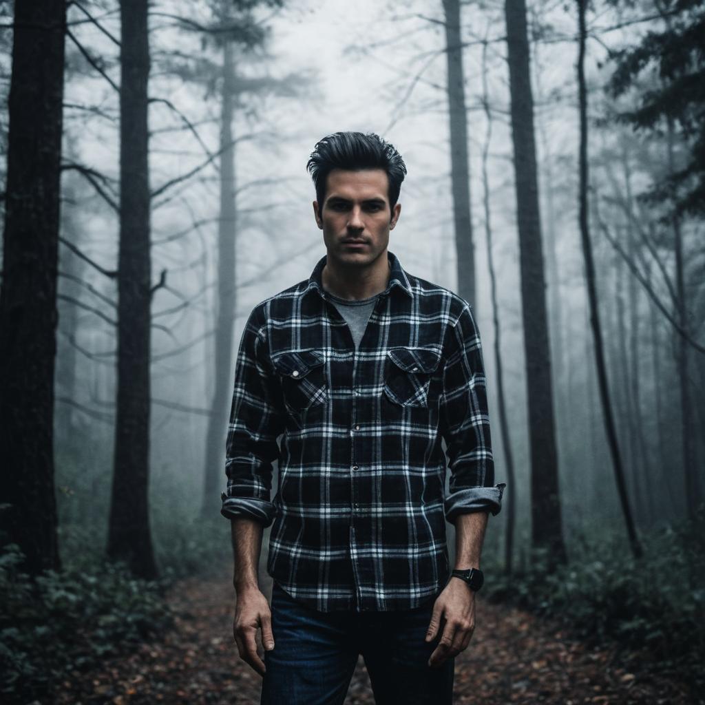 Man in Misty Forest Pathway