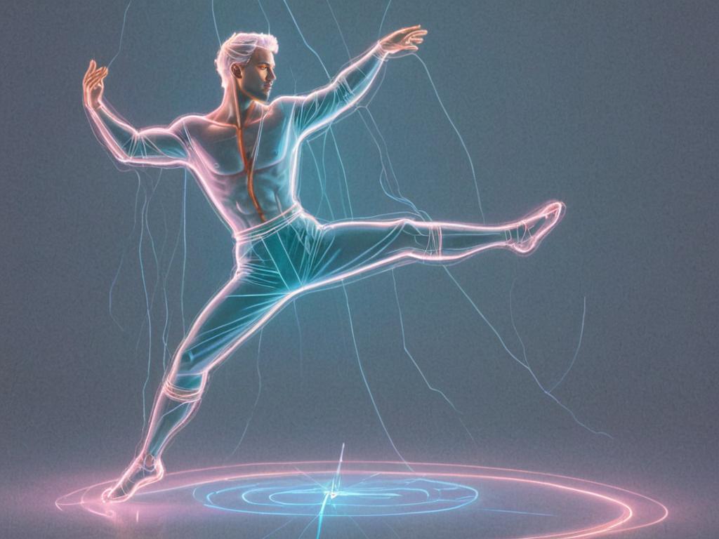 Man Dancing with Glowing Lines and Light Effects