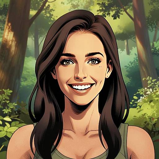 Smiling Young Woman Digital Portrait in Forest Background