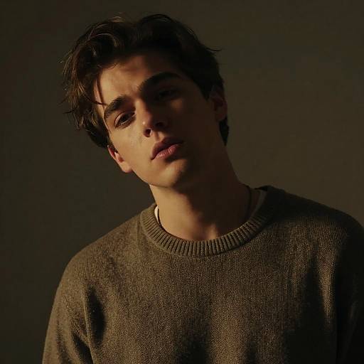 Moody Portrait of Young Man in Brown Sweater
