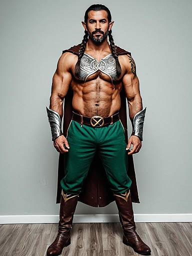 Fantasy Warrior Man Costume with Silver Armor and Green Pants