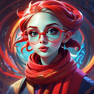 Vibrant Portrait of Young Woman with Red Hair and Glasses