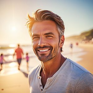 Smiling man enjoying a sunny beach day