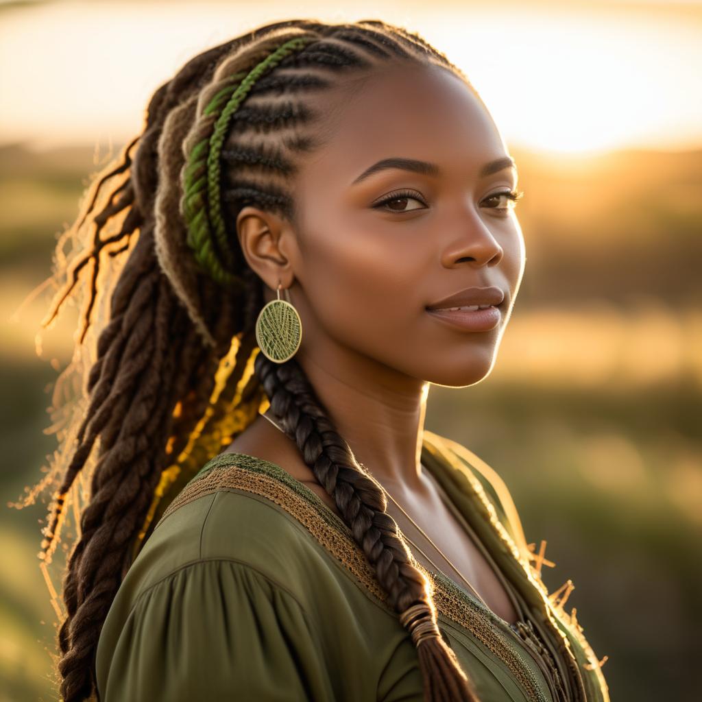 Woman with Braided Hair in Green Attire