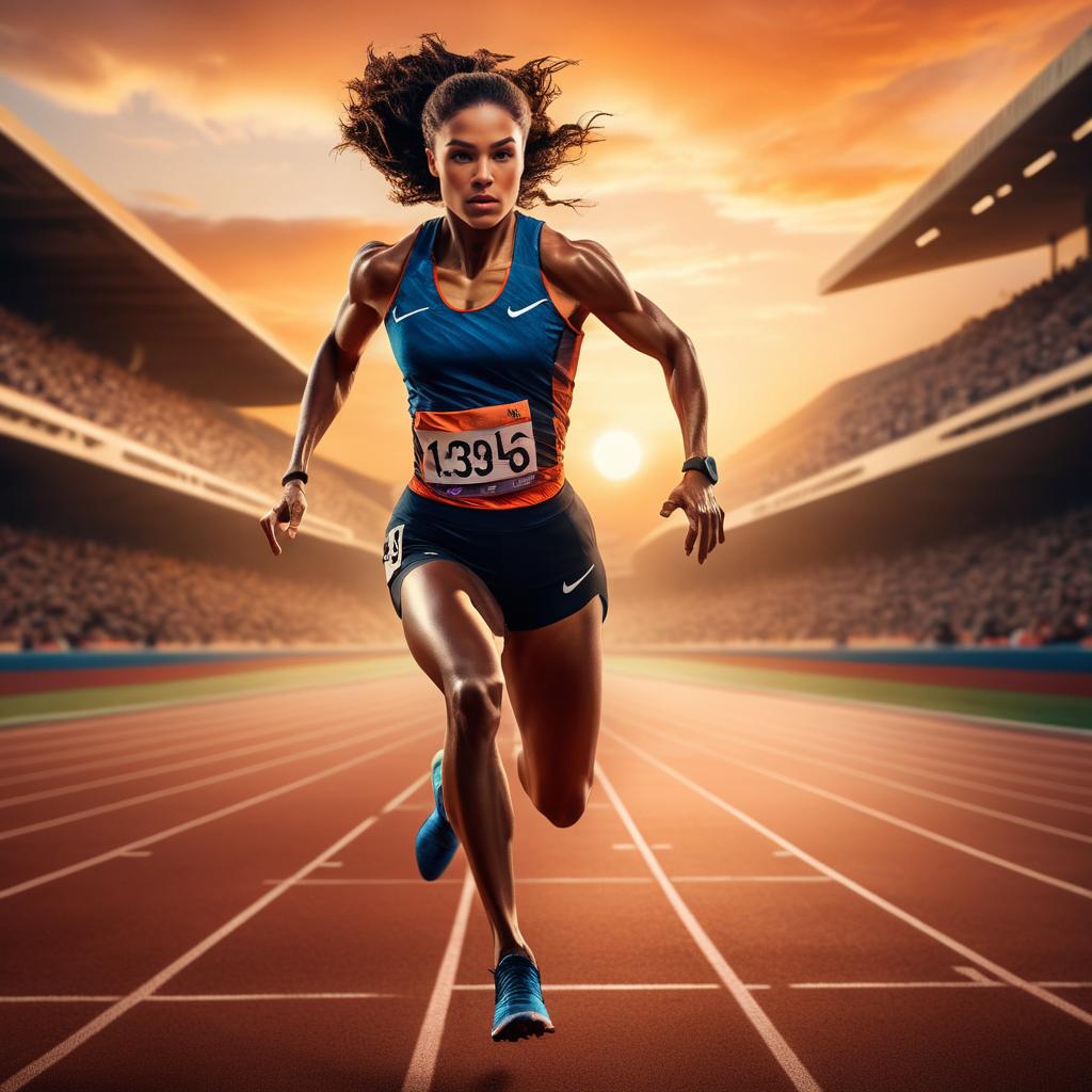 Determined Woman Athlete Sprinting at Sunset