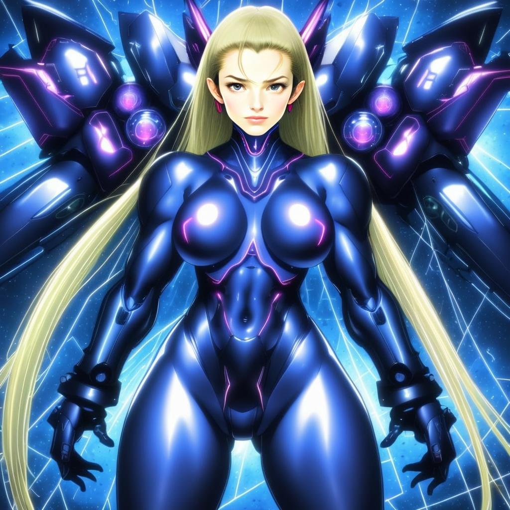 Angela Balzac Futuristic Cyberpunk Anime Woman in Blue Armor