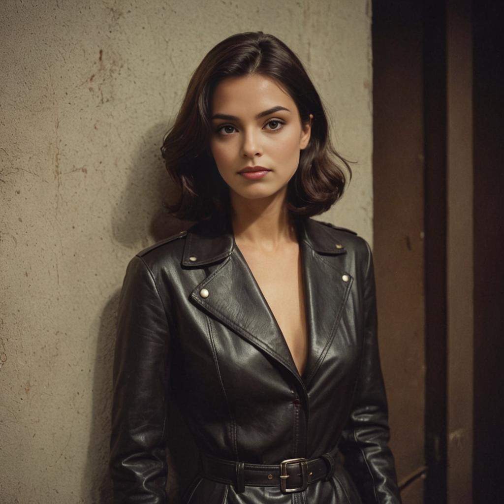 Serene beauty in stylish leather outfit