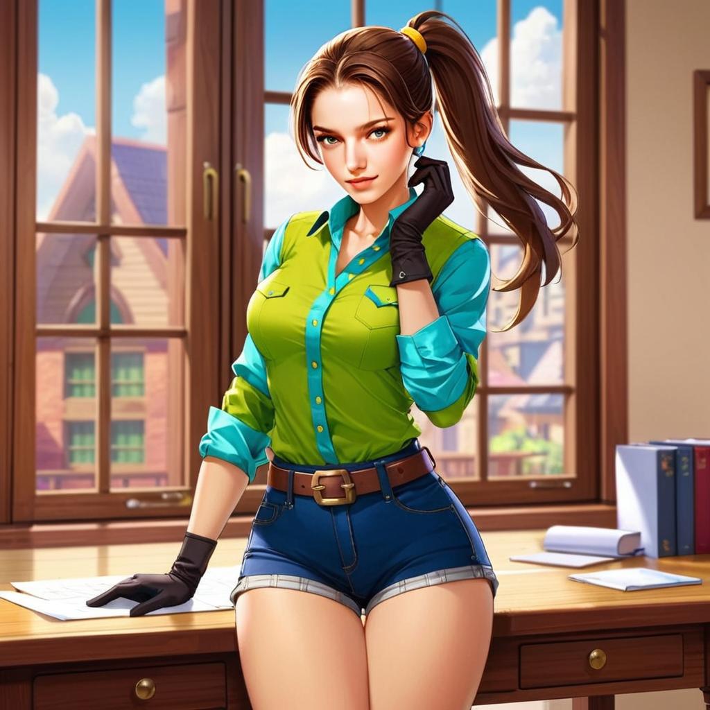 Confident Woman in Casual Outfit by Window Digital Art