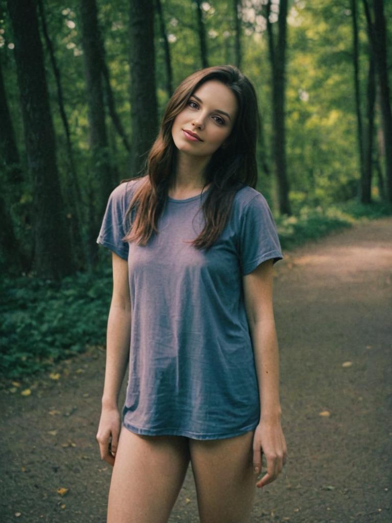 Young Woman in Serene Forest - Vintage Film Effect