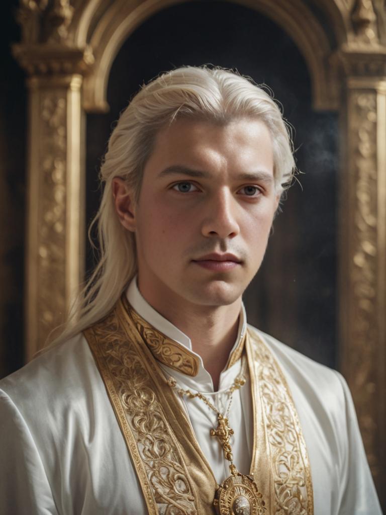 Aasimar Man Portrait with Platinum Blonde Hair