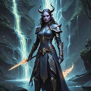 Fierce Woman Warrior in Mystical Forest