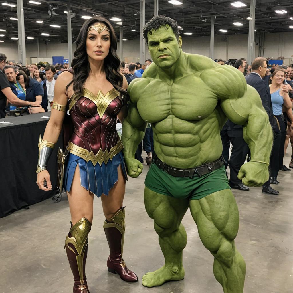 Wonder Woman and Hulk Cosplay at Event