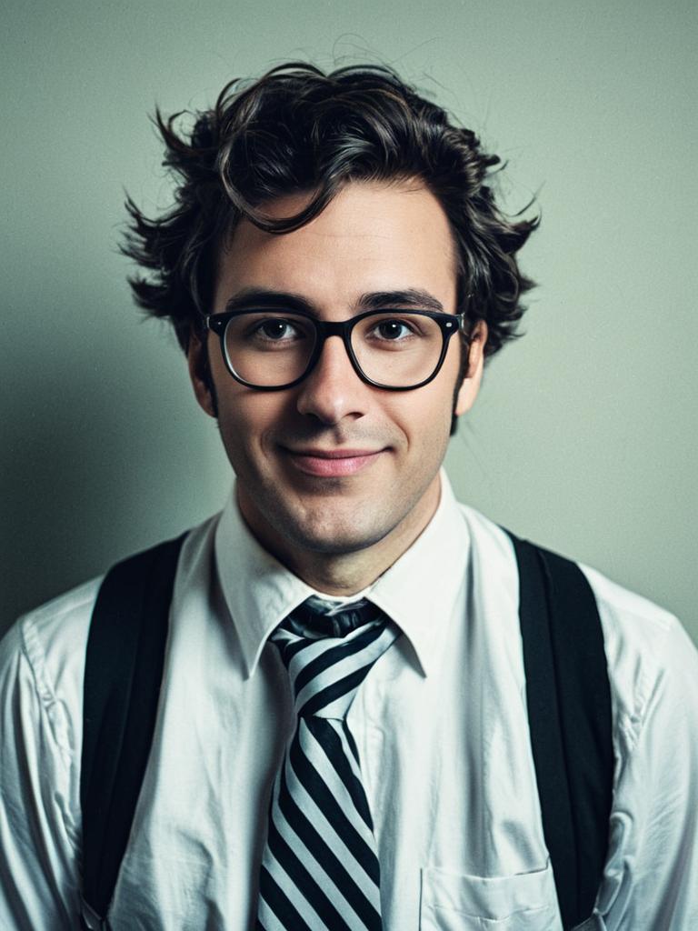 Photorealistic Humorous Man in Nerd Costume Cosplay Portrait