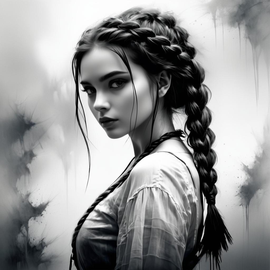 Elegant Black and White Portrait of a Young Woman with Braided Hair