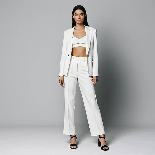 Minimalist Chic White Matching Set with Oversized Blazer and Crop Top