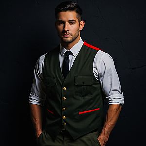 Confident Young Man in Olive Green Vest