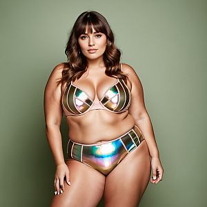 Confident Plus-Size Woman in Iridescent Bikini