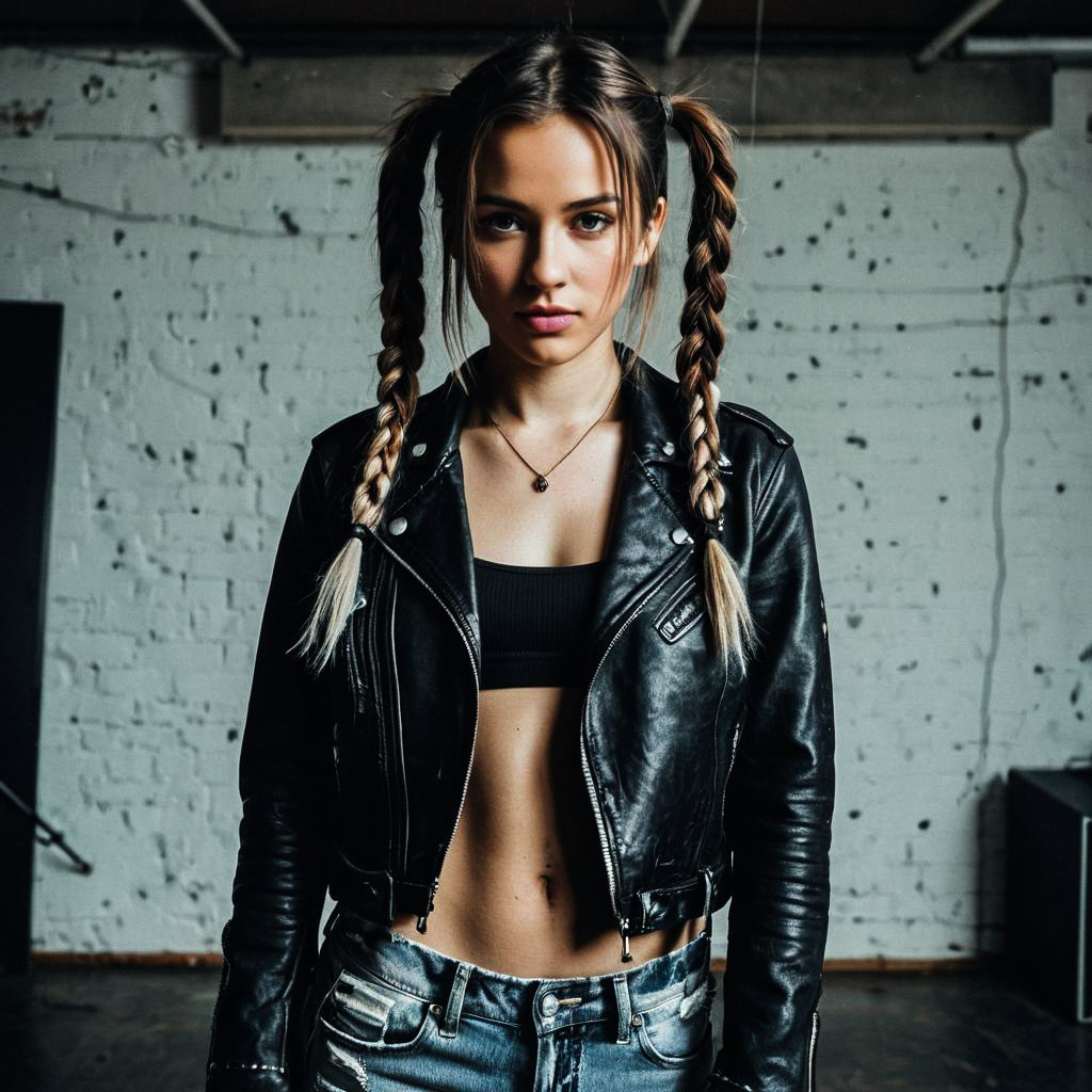 Confident Young Woman in Edgy Urban Fashion