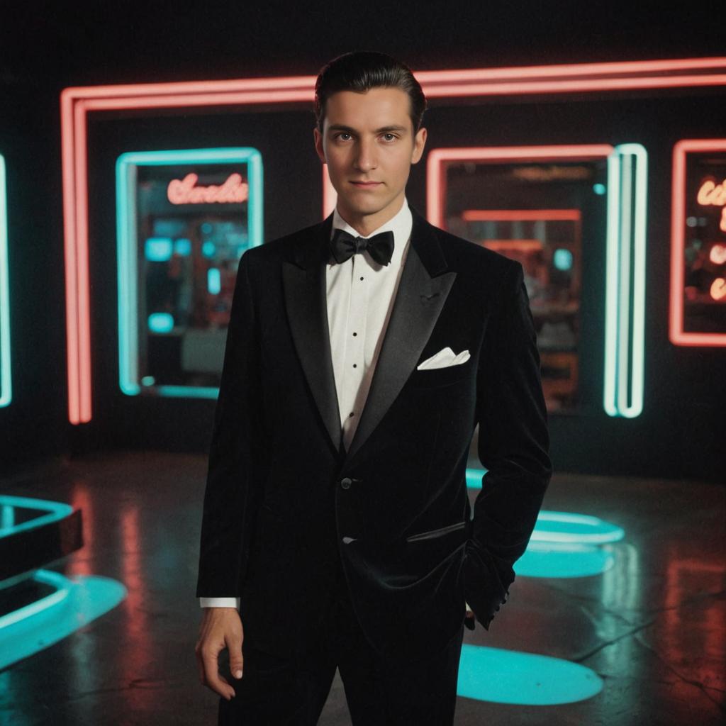 Man in Tuxedo with Neon Background