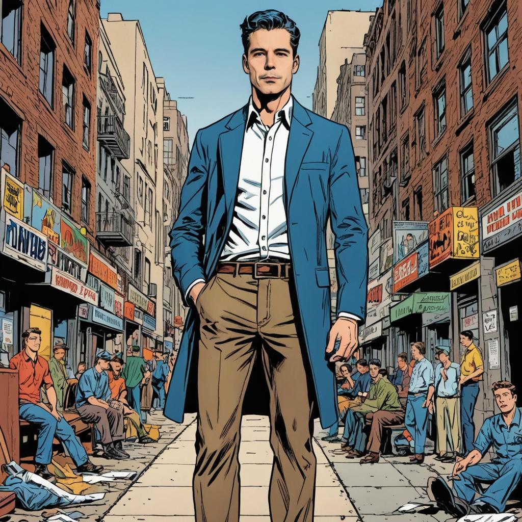 Dapper Man in Comic Book Style on City Street