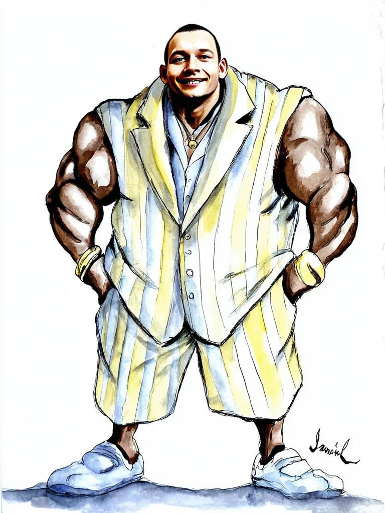 Stylized Watercolor of Confident Man in Striped Suit
