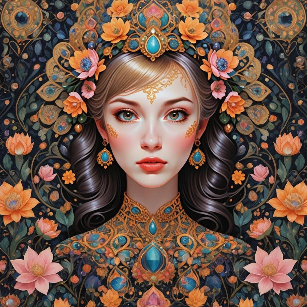Elegant Woman in Golden Jewelry with Blue Gemstones