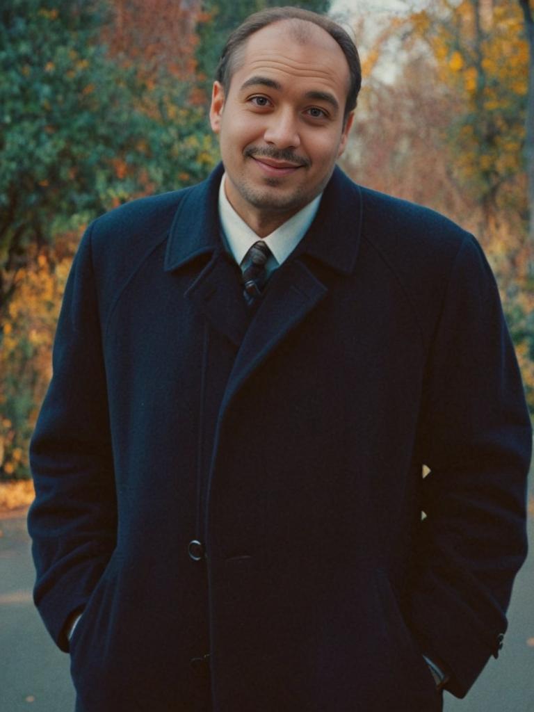 Stylish Man in Overcoat Amid Autumn Leaves