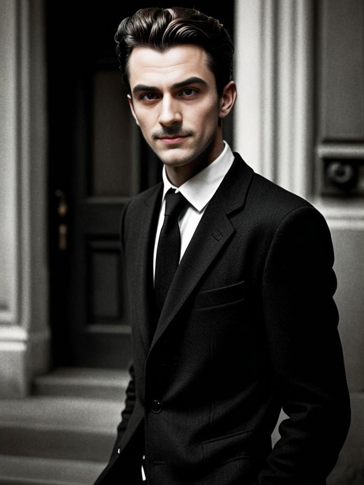 Dapper Young Man in Black Suit