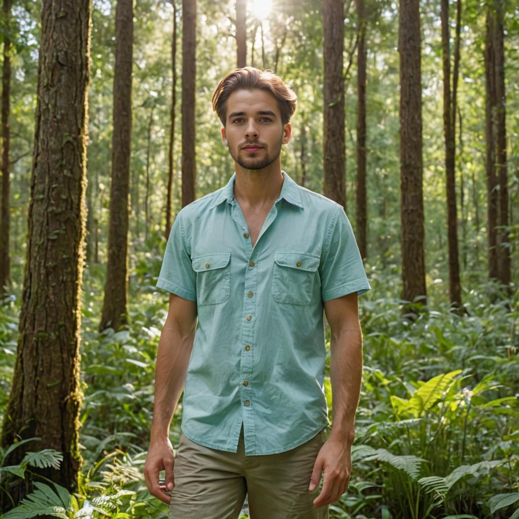 Man with Peso Pluma Hairstyle in Forest