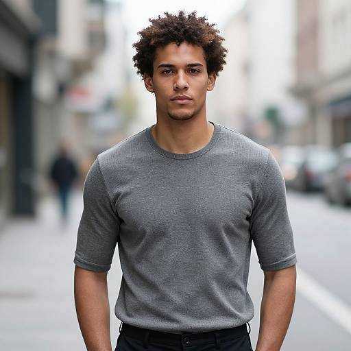 Young Man in Grey T-Shirt Urban Portrait Street Style