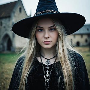 Gothic Medieval Woman with Witch Hat