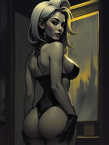 Digital Art: Blonde Woman in Black Lingerie