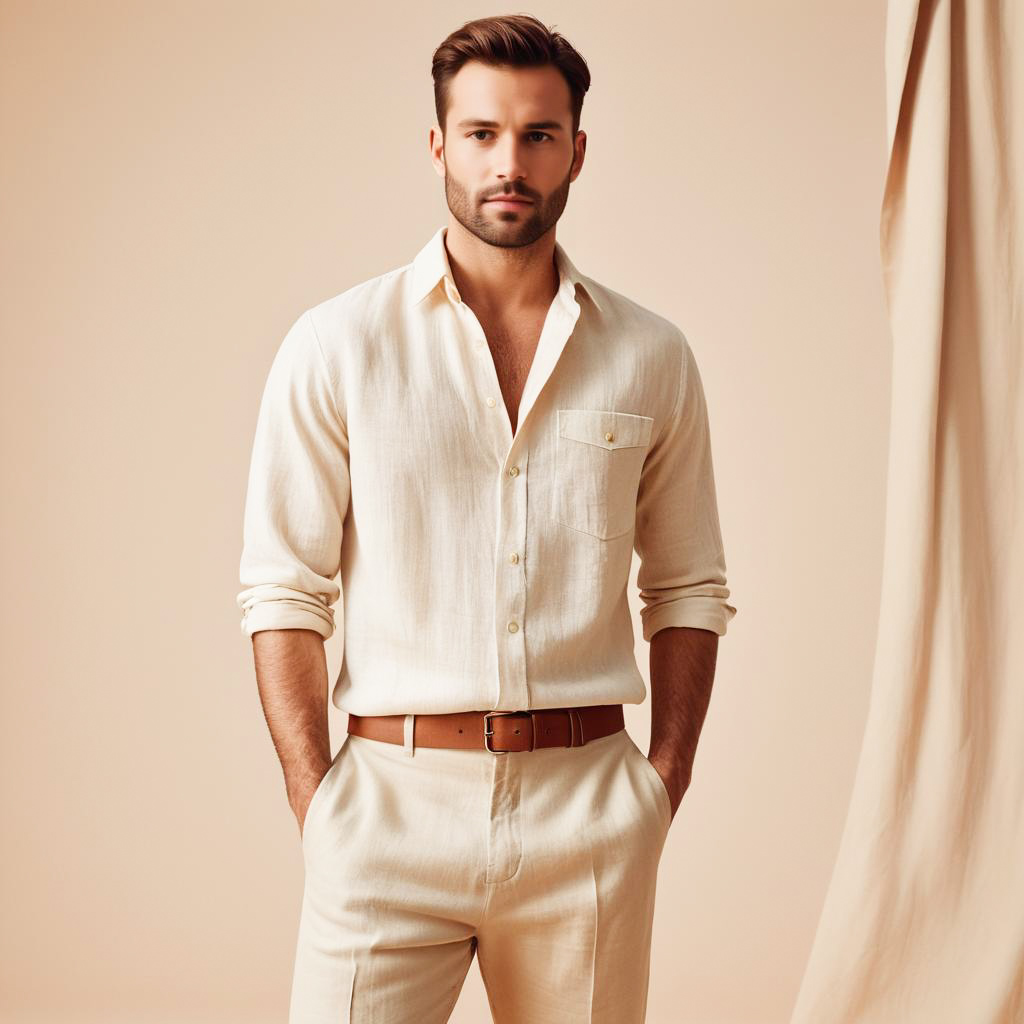 Stylish man in elegant outfit against neutral backdrop