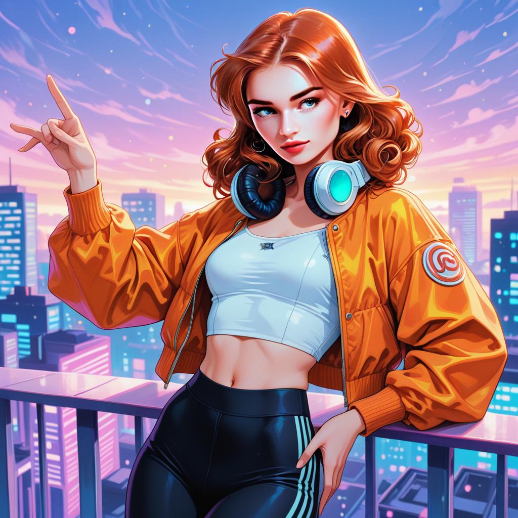 Confident Young Woman on Rooftop at Sunset
