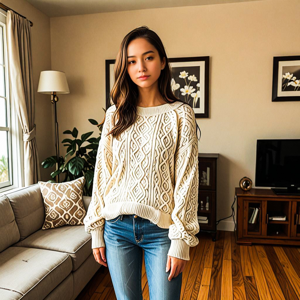 Young Woman in Cozy Living Room Young Woman in Cozy Living Room