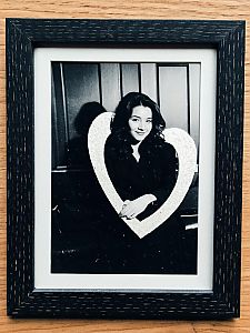 Black and White Woman Love Photo Frame with Heart-Shaped Cutout