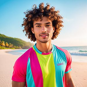 Confident Young Man on Beach
