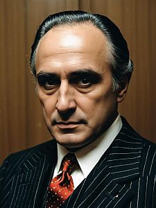 Photorealistic Godfather Costume Headshot of Man in Pinstripe Suit