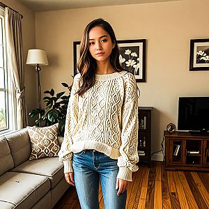 Young Woman in Cozy Living Room