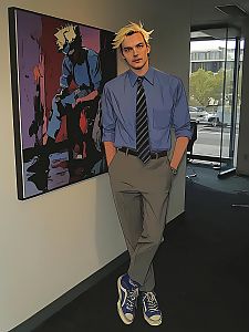 Young Man in Modern Office Corridor