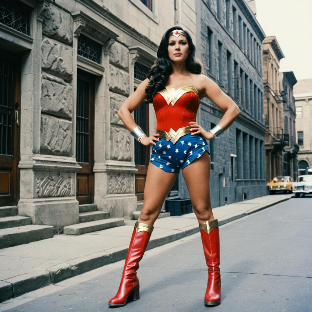 Confident Woman in Vintage Superhero Costume