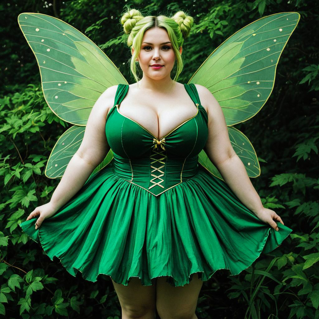 Plus-Size Woman in Green Fairy Costume with Wings Plus-Size Woman in Green Fairy Costume with Wings