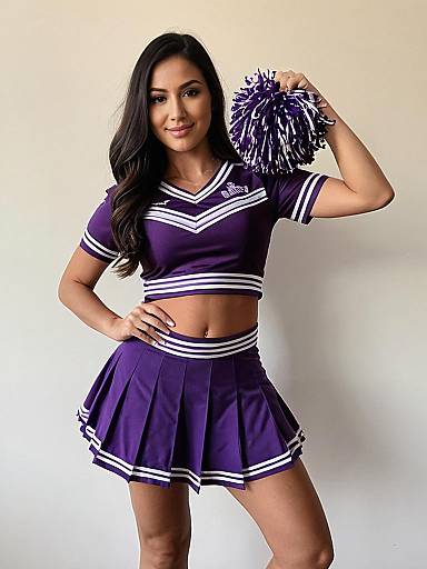 Woman in Purple Cheerleading Costume Holding Pom-Poms