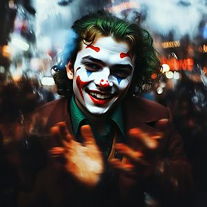 Smiling Clown Portrait in Urban Night