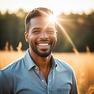 Cheerful young man in sunlit field