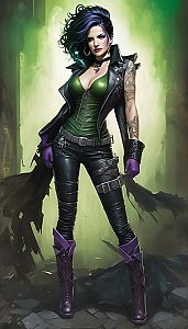 Confident Woman with Purple Hair in Edgy Punk Style