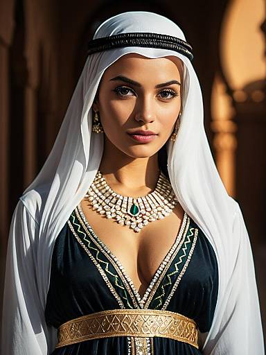 Woman in Arabian Dress Waist Up Editorial Photorealistic Portrait